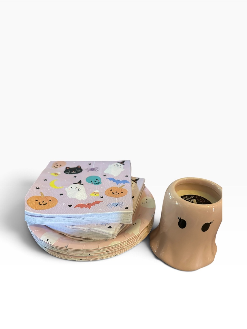 Halloween Ghost & Pumpkin Napkins and Candle-Pink